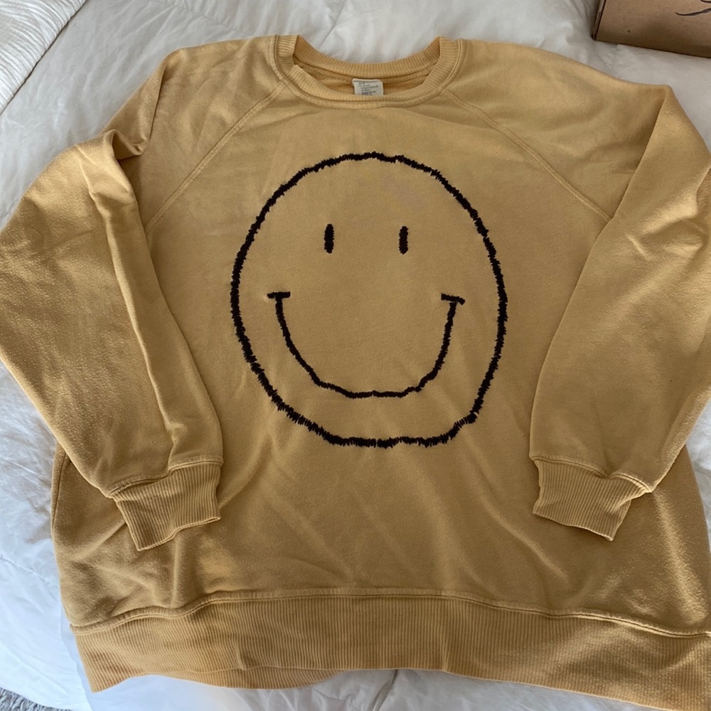 Istolemyboyfriendsshirt hand done smiley face crew